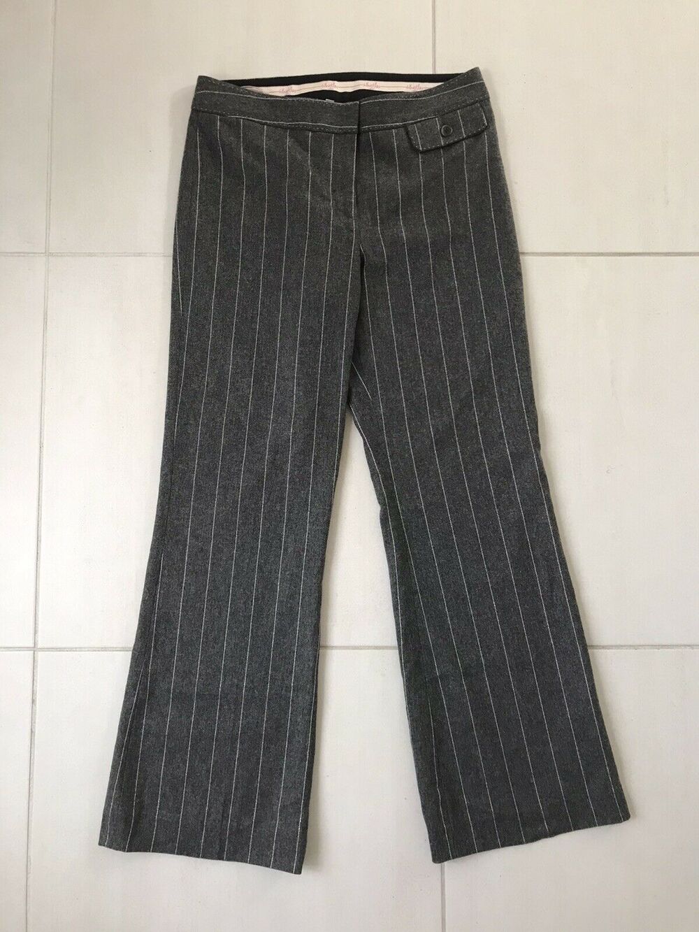 Whistles London Mid Rise Striped Straight Leg Trouser Pants